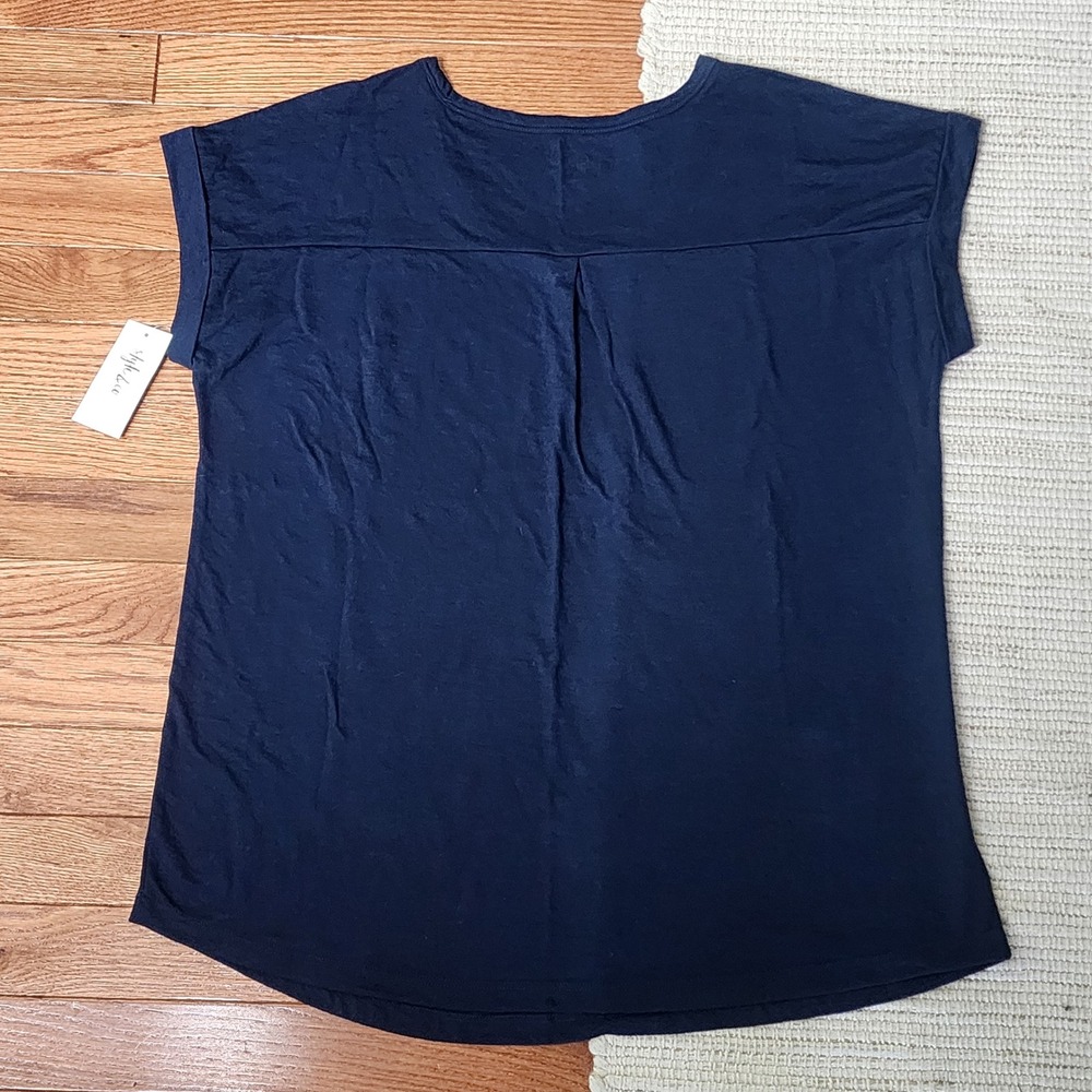 Style & Co Boho Sleeveless TShirt M Blue Graphic Crew Neck Floral Western Ranch - Picture 3 of 5